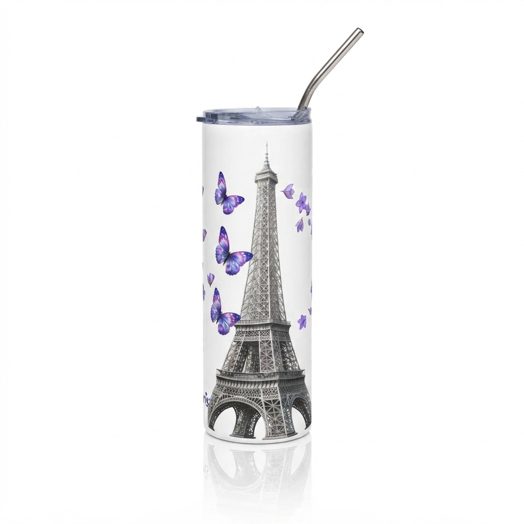 tsgabrielle® • Paris - La Tour Eiffel • Tumbler • Acier inoxydable • Blanc • 20 oz