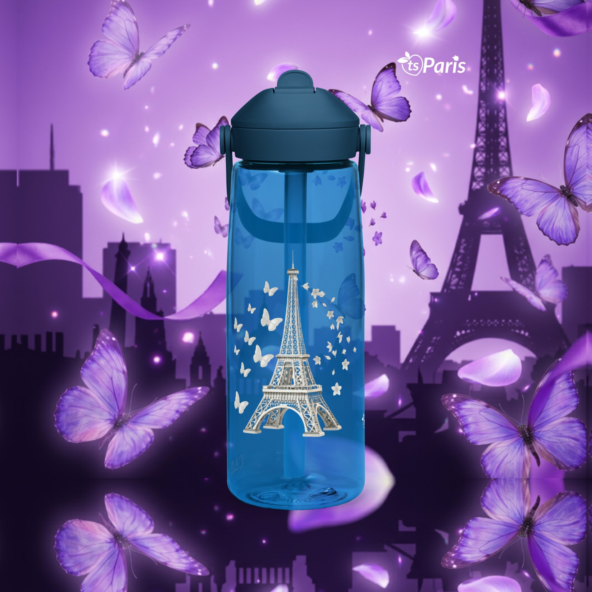 CamelBak® Eddy® par tsgabrielle® • Paris - La Tour Eiffel • Bouteille d’eau sportive • Paille rabattable • 2 couleurs • 25 oz - Oxford Blue - View 4